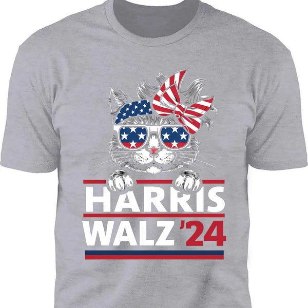 Cat Harris Walz 2024 Gömleği | Kamala Harris 2024 Gömleği | Demokrat Gömleği Koyu T1402 - KH2