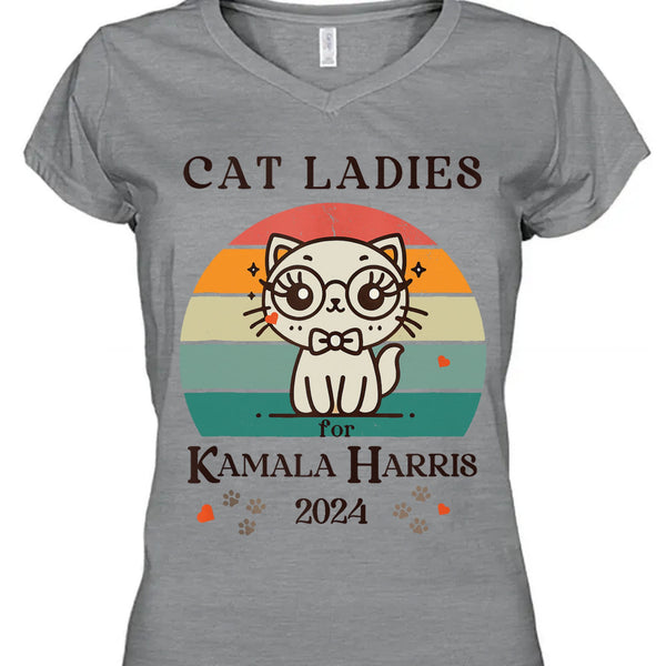 Kedi Kadın Kamala Harris Gömleği | Kamala Harris 2024 Gömleği | Demokrat Gömleği Parlak T1235 - KH2