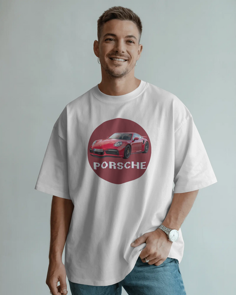 Porsche 911 İlhamlı Spor Araba Tasarımlı Unisex Oversize Beyaz Eşofman – Premium Street Koleksiyonu