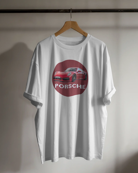 Porsche 911 İlhamlı Spor Araba Tasarımlı Unisex Oversize Beyaz Eşofman – Premium Street Koleksiyonu
