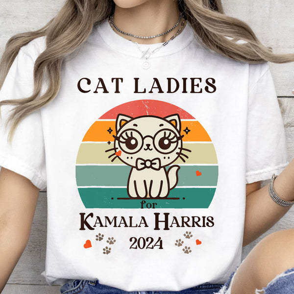 Kedi Kadın Kamala Harris Gömleği | Kamala Harris 2024 Gömleği | Demokrat Gömleği Parlak T1235 - KH2