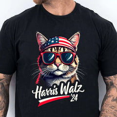 Cat Harris Walz 2024 Gömleği | Kamala Harris 2024 Gömleği | Demokrat Gömleği Koyu T1400 - KH2