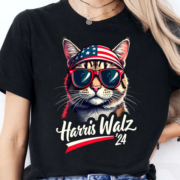 Cat Harris Walz 2024 Gömleği | Kamala Harris 2024 Gömleği | Demokrat Gömleği Koyu T1400 - KH2
