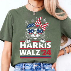 Cat Harris Walz 2024 Gömleği | Kamala Harris 2024 Gömleği | Demokrat Gömleği Koyu T1402 - KH2