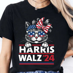 Cat Harris Walz 2024 Gömleği | Kamala Harris 2024 Gömleği | Demokrat Gömleği Koyu T1402 - KH2