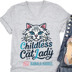 Childless Cat Lady For Kamala Shirt | Kamala Harris 2024 Shirt | Democrat Shirt Bright T1415 - KH2