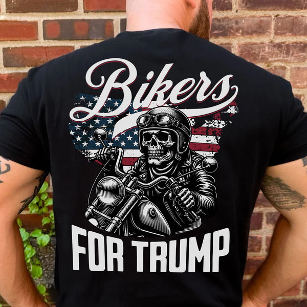 Trump İçin Motosikletçiler Tişörtü | Trump 2024 Tişörtü | Trump Destekçisi Arka Taraflı Tişört Koyu C1581 - GOP
