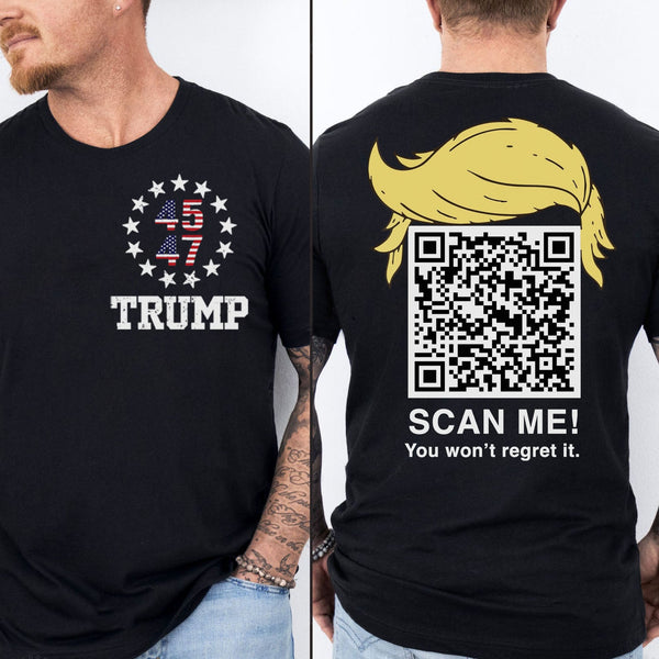 Dans Eden Trump QR Kodlu Tişörtler | Komik Trump Tişörtleri | Benzersiz Siyasi Tişörtler | Cumhuriyetçi Siyasi Tişörtler | Trump Ön ve Arka Tişörtü Koyu 681886 - GOP