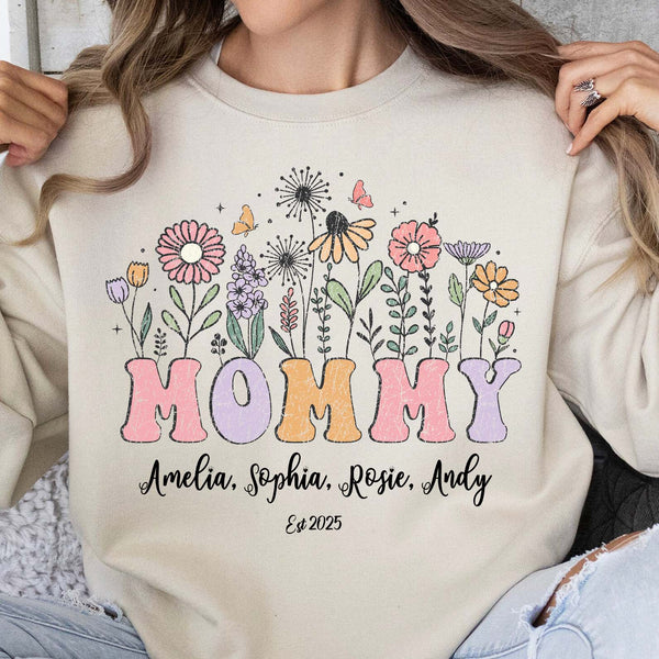 Kişiye Özel Çiçekli Anne Sweatshirt'ü, Kişiye Özel İsimli Tişört, Parlak Anneler Günü Sweatshirt'ü, Anneye Hediye, Eşe Hediye 682159