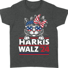 Cat Harris Walz 2024 Gömleği | Kamala Harris 2024 Gömleği | Demokrat Gömleği Koyu T1402 - KH2