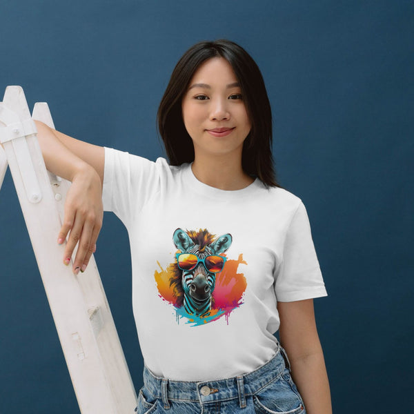Neon Gözlüklü Zebra Tişört – Renkli, Eğlenceli ve Tarz Unisex Tasarım