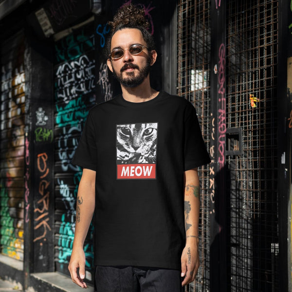 MEOW Yazılı Kedi Baskılı Pop Art Eşofman – Unisex Beyaz Oversize T-Shirt