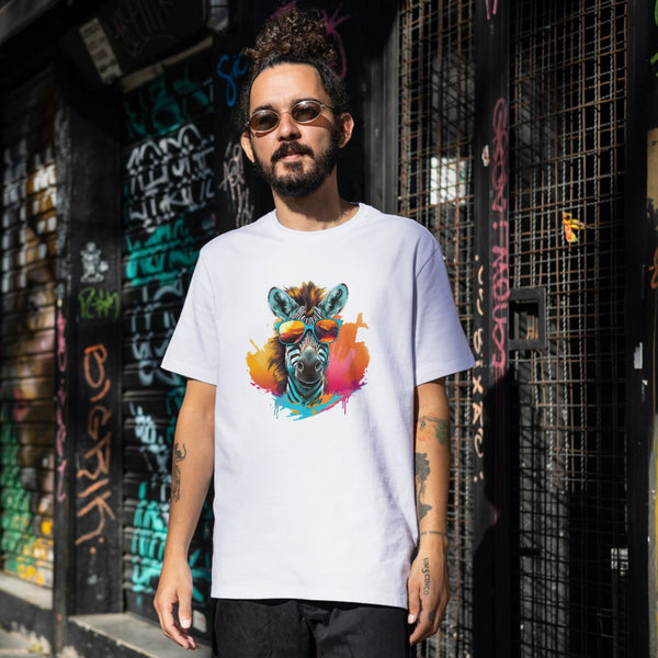 Neon Gözlüklü Zebra Tişört – Renkli, Eğlenceli ve Tarz Unisex Tasarım