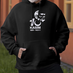10 Kasım Atatürk Hoodie – 1881-193∞ Unisex Siyah Kapüşonlu Sweatshirt, Özel Tasarım