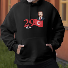 29 Ekim Cumhuriyet Bayramı Hoodie – Atatürk ve Türk Bayrağı Tasarımlı Unisex Kapüşonlu Sweatshirt