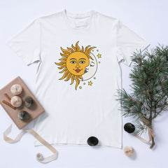 Güneş ve Ay İllüstrasyonlu Unisex Beyaz Eşofman – Spiritüel &amp; Bohem Tasarım