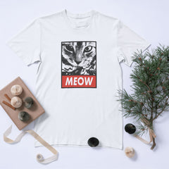 MEOW Yazılı Kedi Baskılı Pop Art Eşofman – Unisex Beyaz Oversize T-Shirt