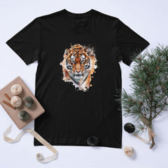 Su Renkli Kaplan Tasarımlı Tişört – Sanatsal ve Güçlü Unisex Stil