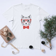 Papyonlu Kedi Tasarımlı Tişört – Polo, Bisiklet, Sweatshirt, Hoodie | %100 Pamuk