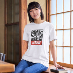 MEOW Yazılı Kedi Baskılı Pop Art Eşofman – Unisex Beyaz Oversize T-Shirt