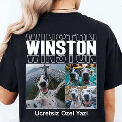 Köpek Fotoğraflı Kişiye Özel İsimli Tişört – Sevimli Evcil Hayvan Tasarımıyla Unisex Beyaz Tişört