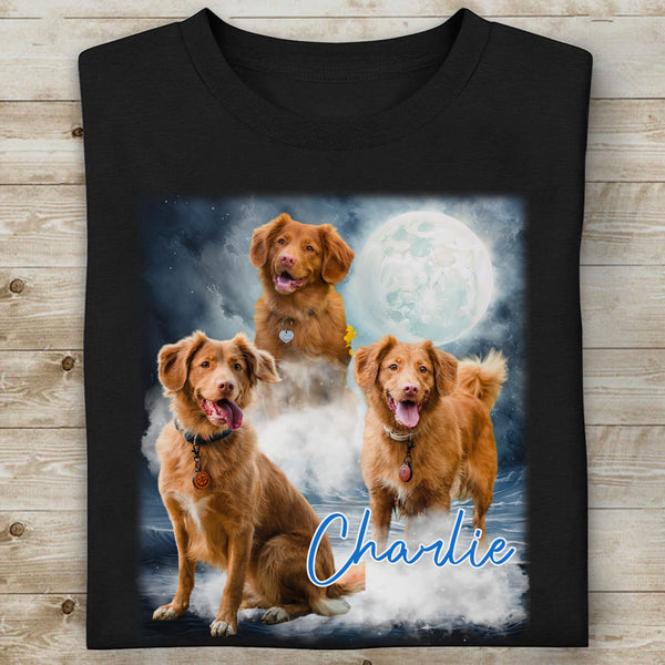 Özel PET PORTRE Anma Tişörtü, Retro Vintage Aylı Köpek Kedi Özel Fotoğraf Tişörtü C552